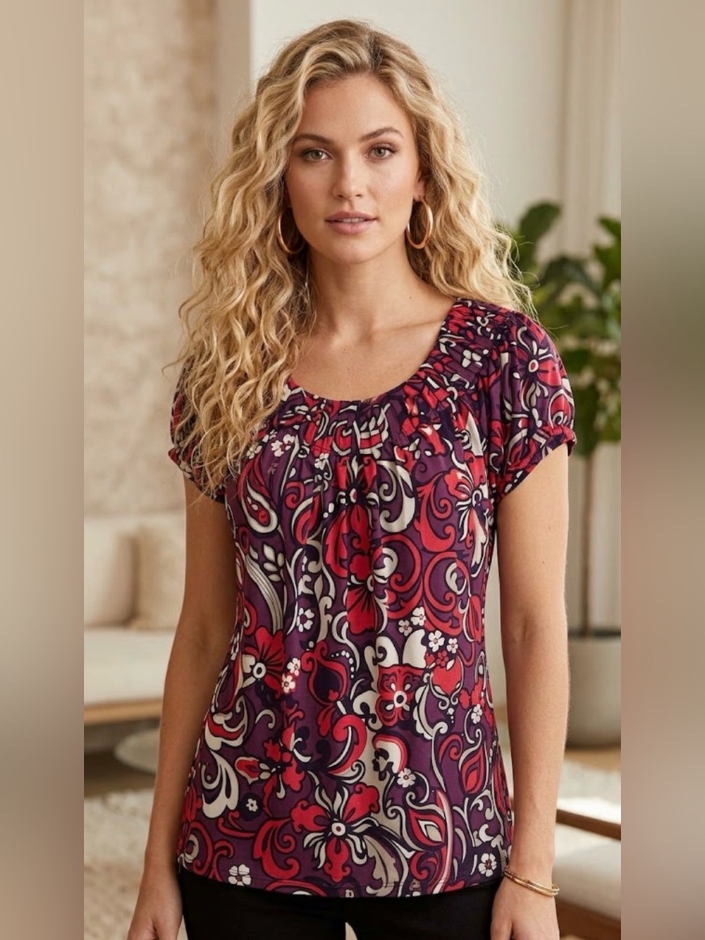 Style&co. Abstract Print Top in Black & Pink